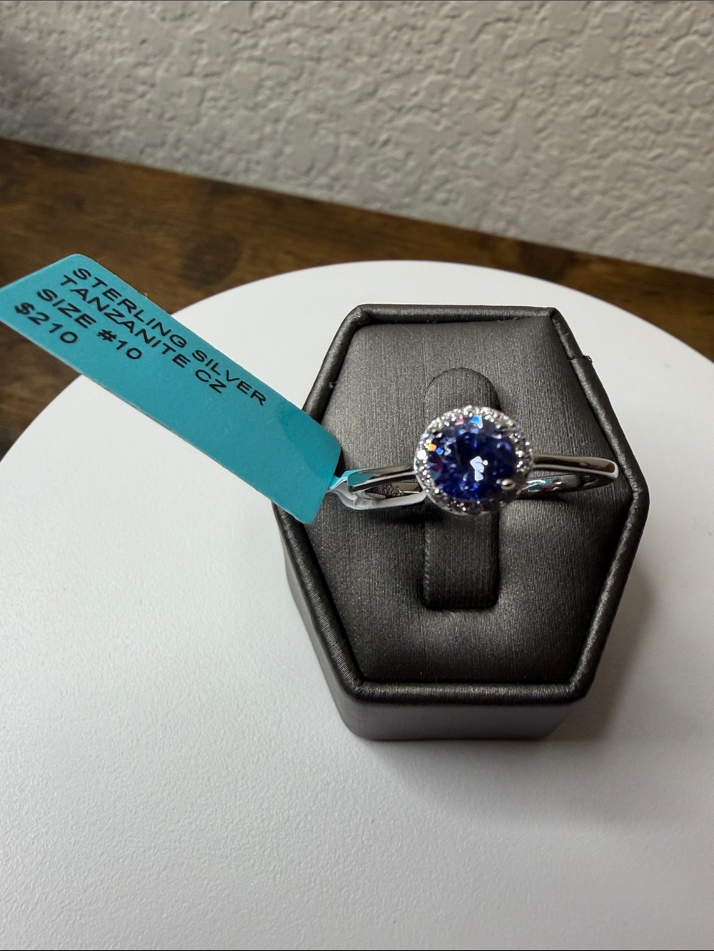 Sterling Silver Tanzanite CZ Halo Ring - Blue